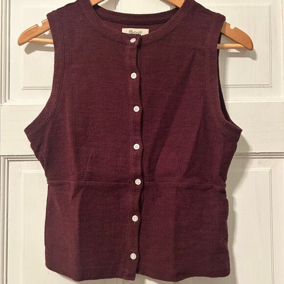 Madewell Burgundy Split-Crewneck Cardigan Tank - Picture 3 of 7